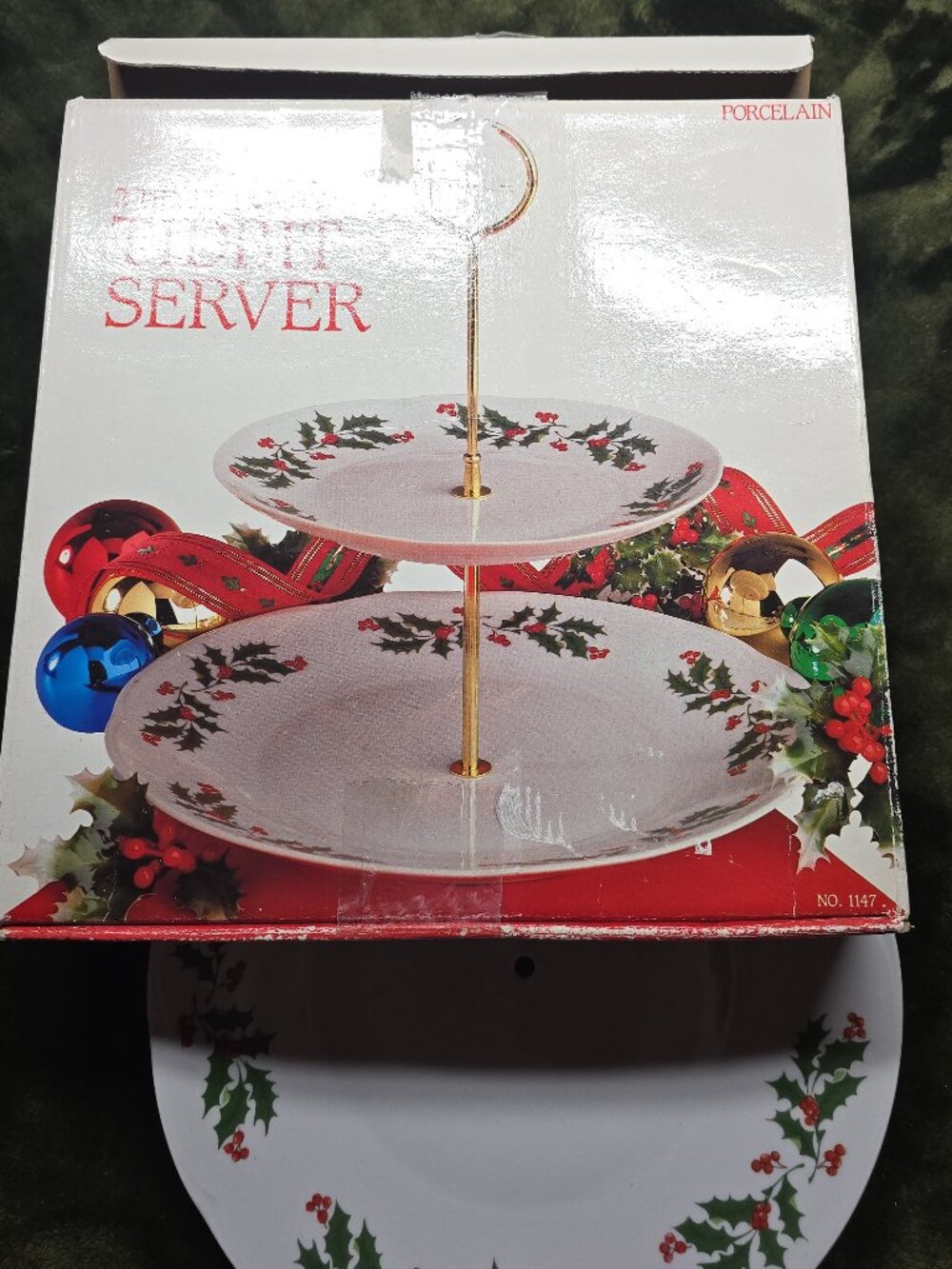 Apulum Porcelain 2-Tier Christmas Holly Tidbit Server Tray - Holly & Berry